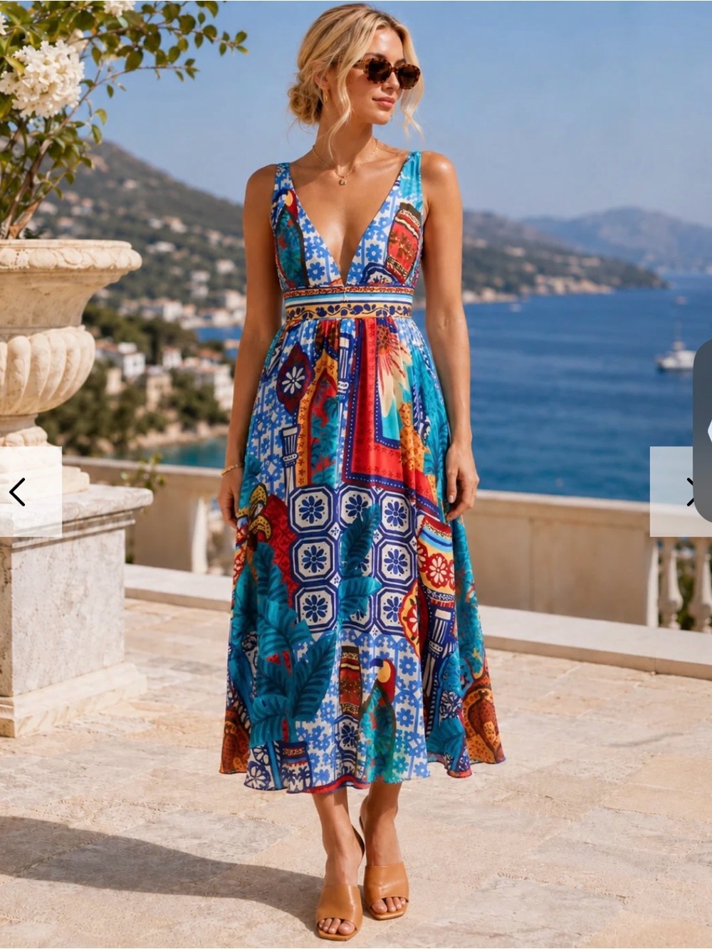 FARM Rio Forest Tile V-Neck Midi Dress - Picture 4 of 6